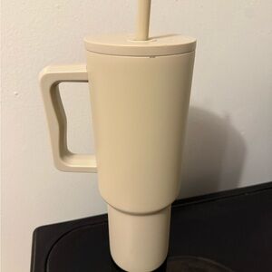 Simple Modern Cream Travel Tumbler with Handle and Straw